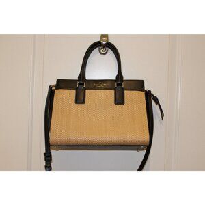 Kate Spade Cameron Street Candace Satchel Raffia Black Leather Crossbody Bag